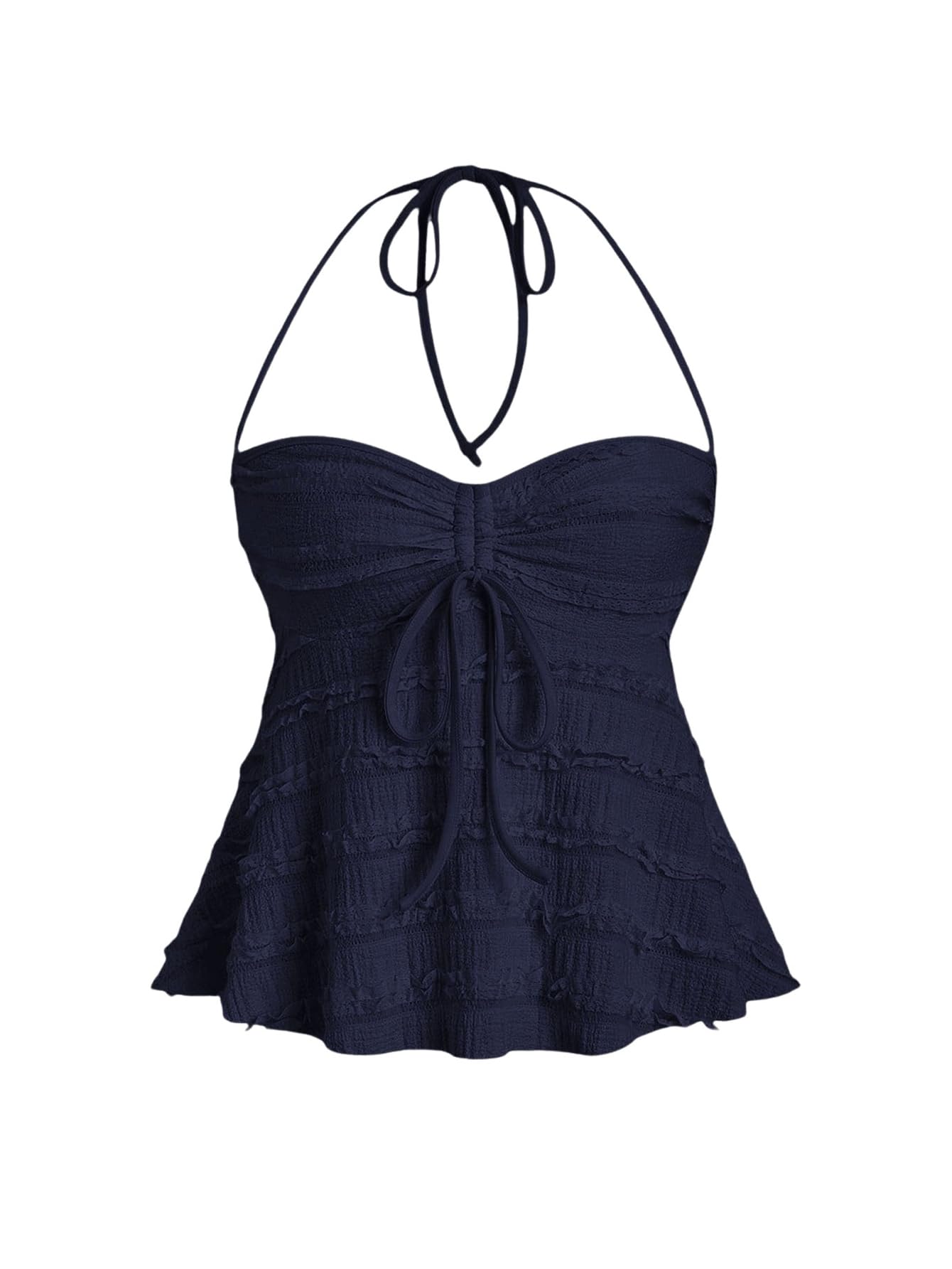 SOLY HUX Women's Peplum Halter Crop Tops Y2K Drawstring Tie Ruched Dressy Casual Spaghetti Strap Cami Top