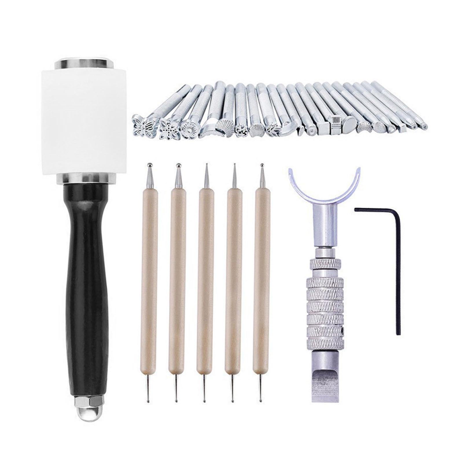 Kalttoy Manual Leather Carved Stamping Hammer Kits Leather Craft Hammer Carving Embossing Tool Leathercraft Carving Kits Tools Tooling and Tools Set Beveling for Stamping and
