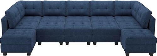 Miniatura 8 de Belffin Sofá cama modular modular con diván reversible en forma de U con asientos de almacenamiento de gran tamaño de 12 asientos, sofá modular azul