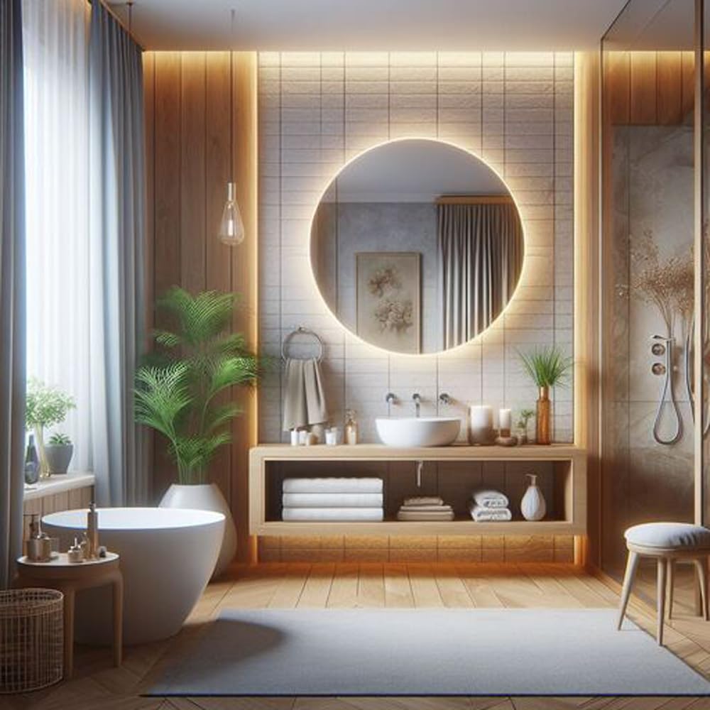 SARAR Runder Badspiegel Spiegel Badezimmerspiegel mit indirekter rundum LED-Beleuchtung 120cm Made in Germany Wandspiegel Mirror Spiegel Bad mit Licht Designo MAR113