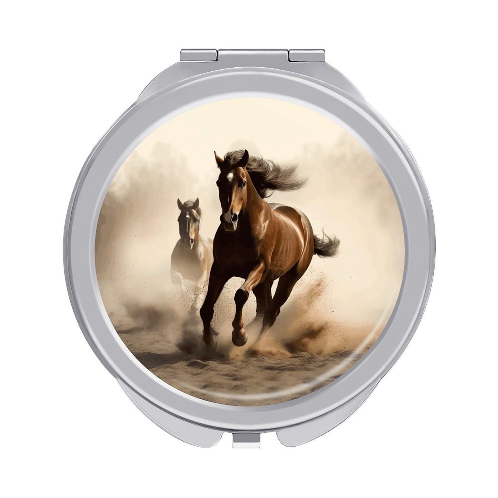 JTREHY Animals Horse Running Makeup Mirror Portable Folding Mirror Compact Travel Mirrors 2-Sided Round Pocket Mirrors Cute Handheld Beauty Mirror for Handbag Purse for Women Gift