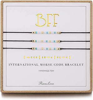 RareLove 3 Pieces BFF Friendship Morse Code Bracelet Birthday Best Friends Gift For 3 Women Blue White Tiny Pony Seed Beads Black String Bracelets