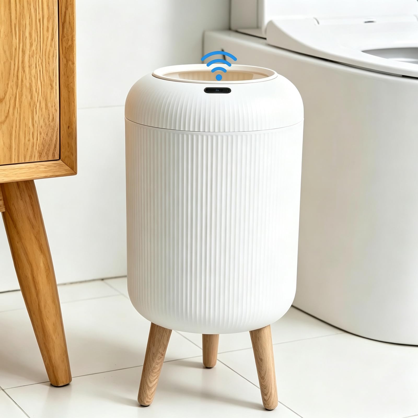 Photo 1 of URALFA Automatic Bathroom Trash Can, 3 Gal Motion Sensor Lid, White
