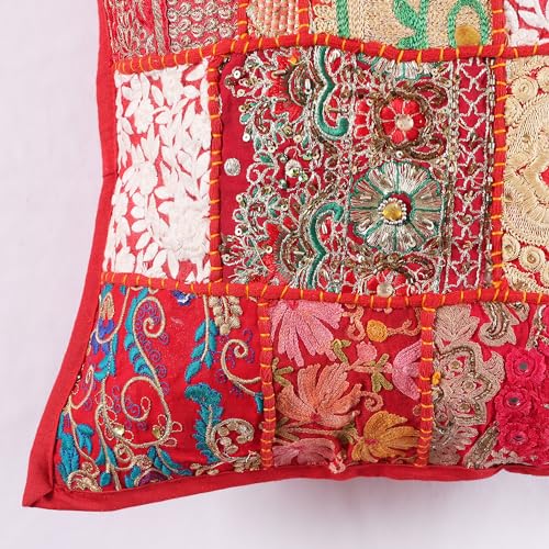 Image of Ravaiyaa - Attitude is everything Set Of 2 PC Home Sofa Decor Cotton Cushion Cover, Handmade Khambadiya Patchwork Pillow Case, Embroidery Cushions