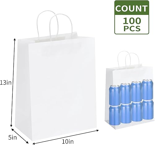 Miniatura 9 de Moretoes 100 bolsas de papel de regalo de 10 x 5 x 13 pulgadas, bolsas de papel kraft negro con asas a granel, bolsas de compras, bolsas de venta al