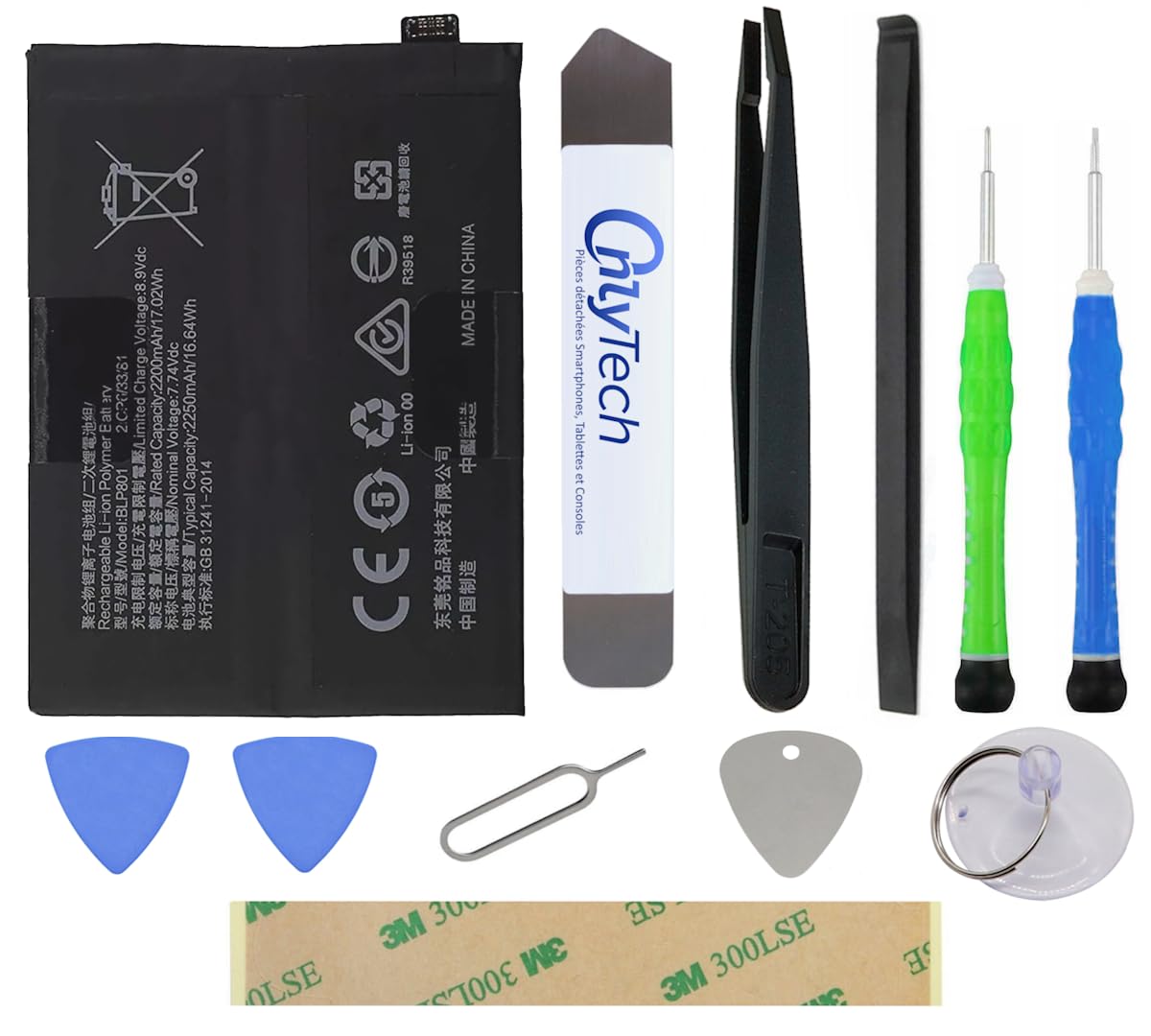 OnlyTech - Premium BLP801 Replacement Battery Repair Kit for OnePlus 8T - 4500mAh - Same Quality with 10 Tools and Adhesive
