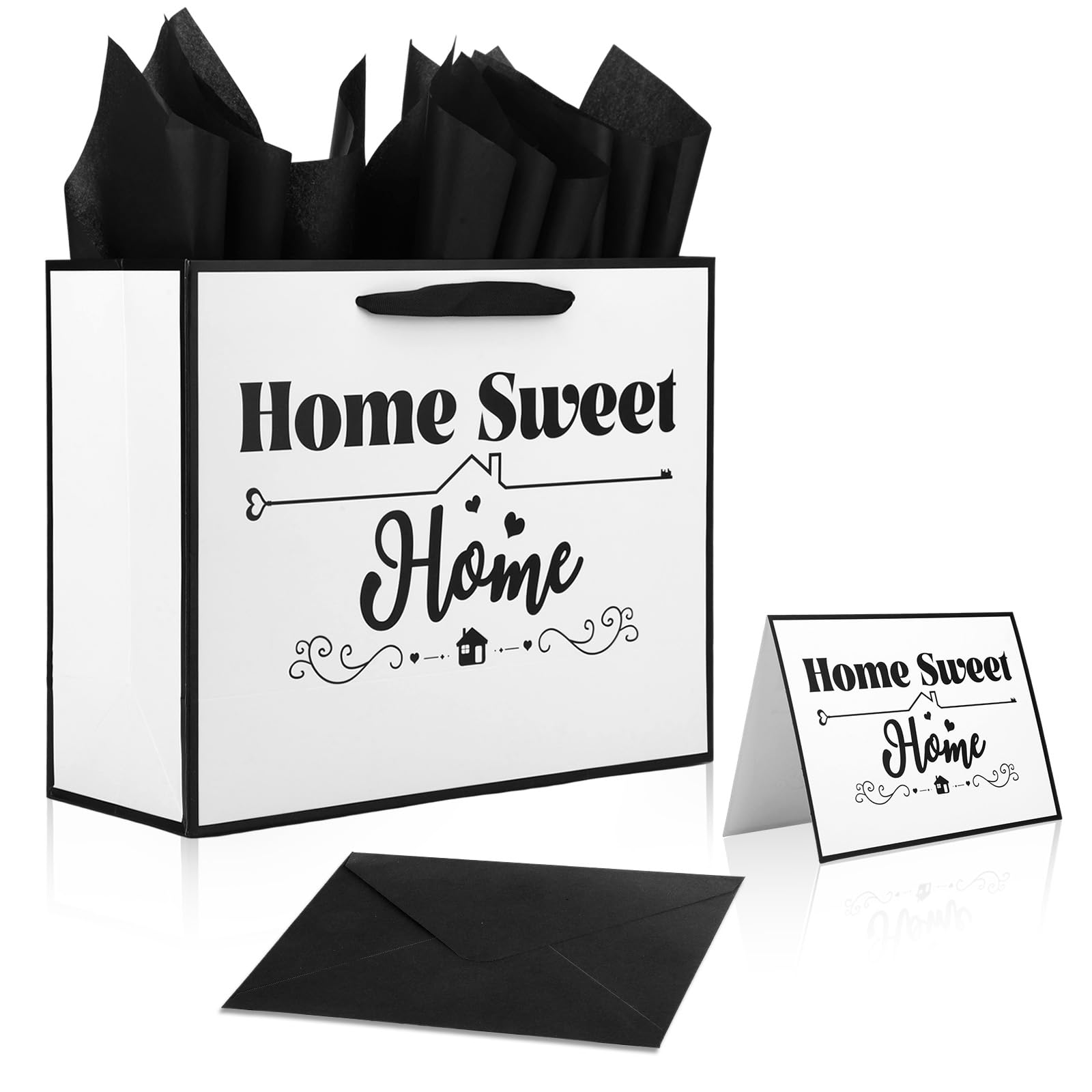 Housewarming Gift Bag Set, Reusable Home Sweet Home Gift Bag with Tissue Paper Greeting Card & Envelope for New Homes Owners Housewarming Party Supplies