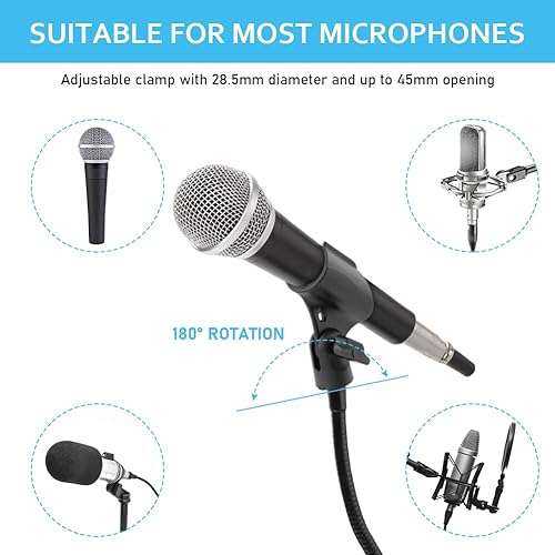 Miniatura 3 de Clip de micrófono de ángulo ajustable en forma de U Soporte de clip de micrófono con adaptador de tornillo Soporte universal para micrófono para la