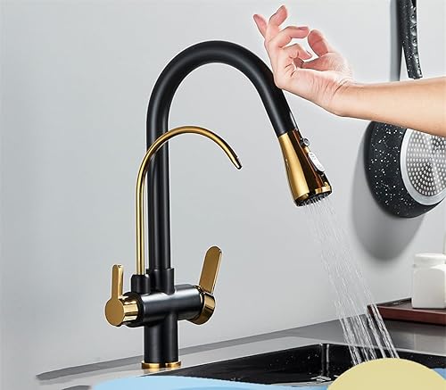 Grifo de cocina con filtro de sensor táctil, 2 en 1, negro apagado, doble modo, rociador, grifos de fregadero para cocina, grifo mezclador de agua