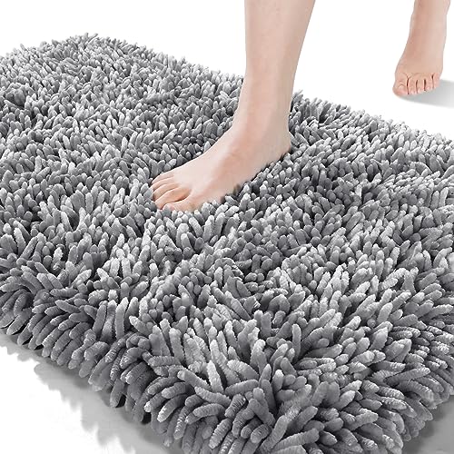 Image of Yimobra Large Bathroom Rug Non Slip 36x24 Inch, Extra Thick Soft Absorbent Chenille Bath Mat, Machine Washable Bath Rugs for Bathroom Floor, Tub and Shower, Home Decor Accessories, Light Purple Grey