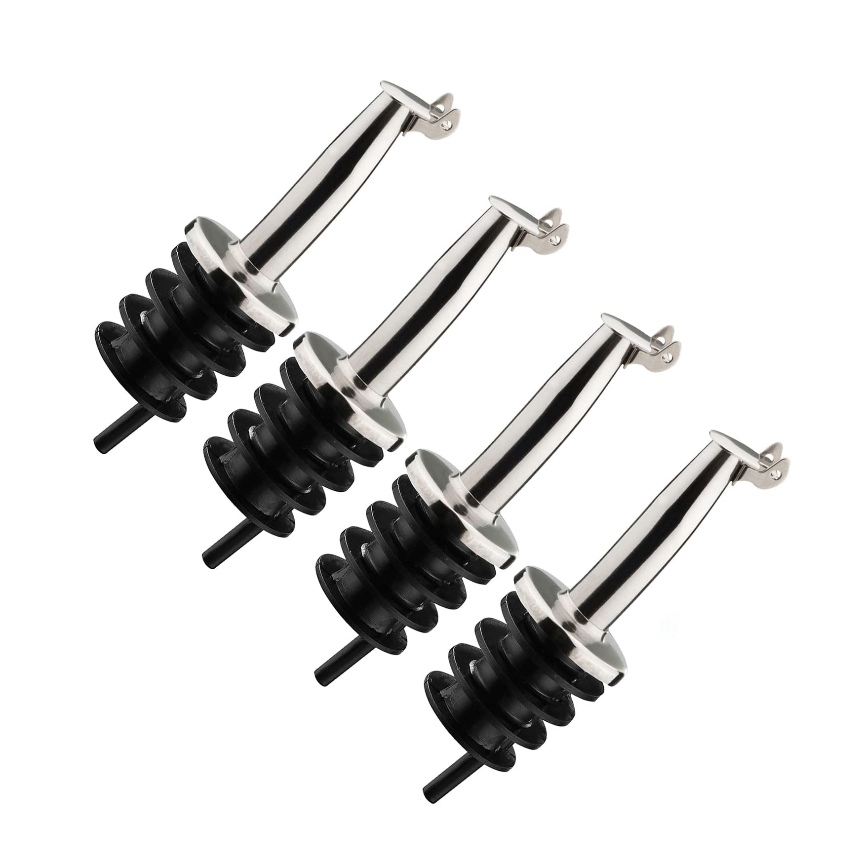 Westmark Pe-Cork, Flaps, Pack Of 4 Set Of 4 Spirits/Oil Pourers For Bottles, With Clip, With Air Tube, Metal/Stainless Steel, Plastic Cork, Inox Gastro, Silver, 468222E3