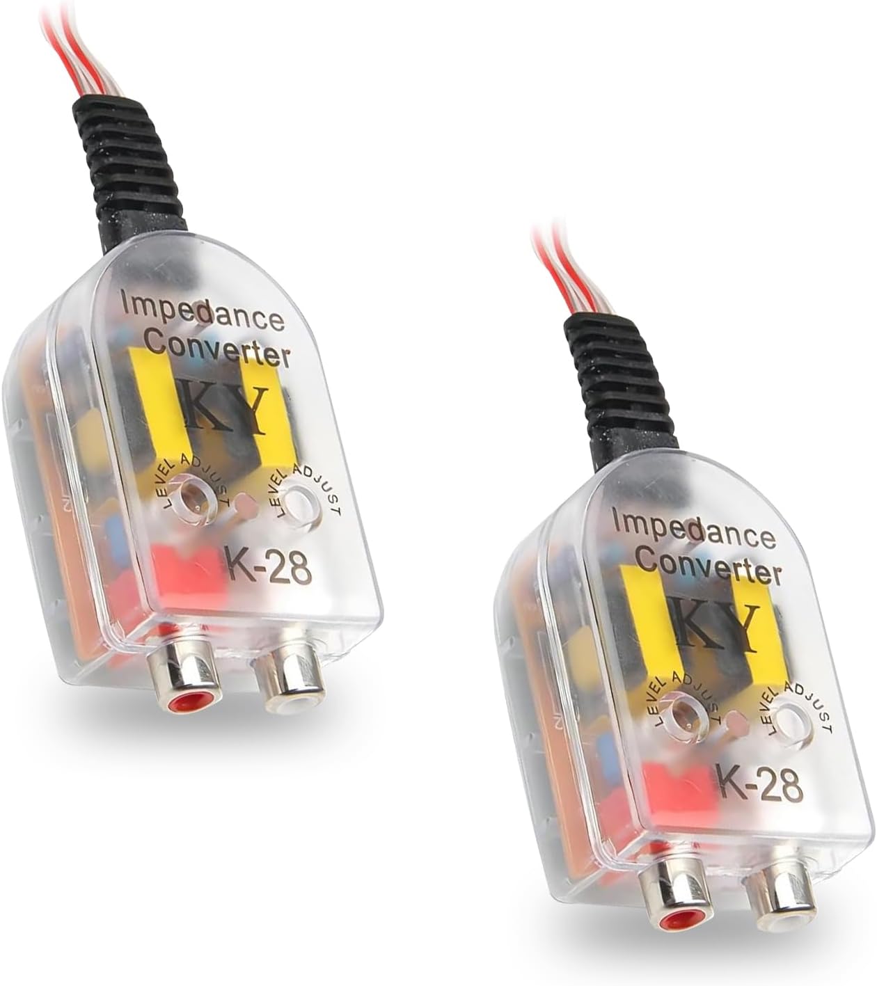 2-Channel Car Stereo Audio Speak Delay Signal Hi-Low Converter, Car Line Audio Output Converter, Portable Vehicle Impedance Signal Converter, Universal Car Inputs Accessories (Transparent)