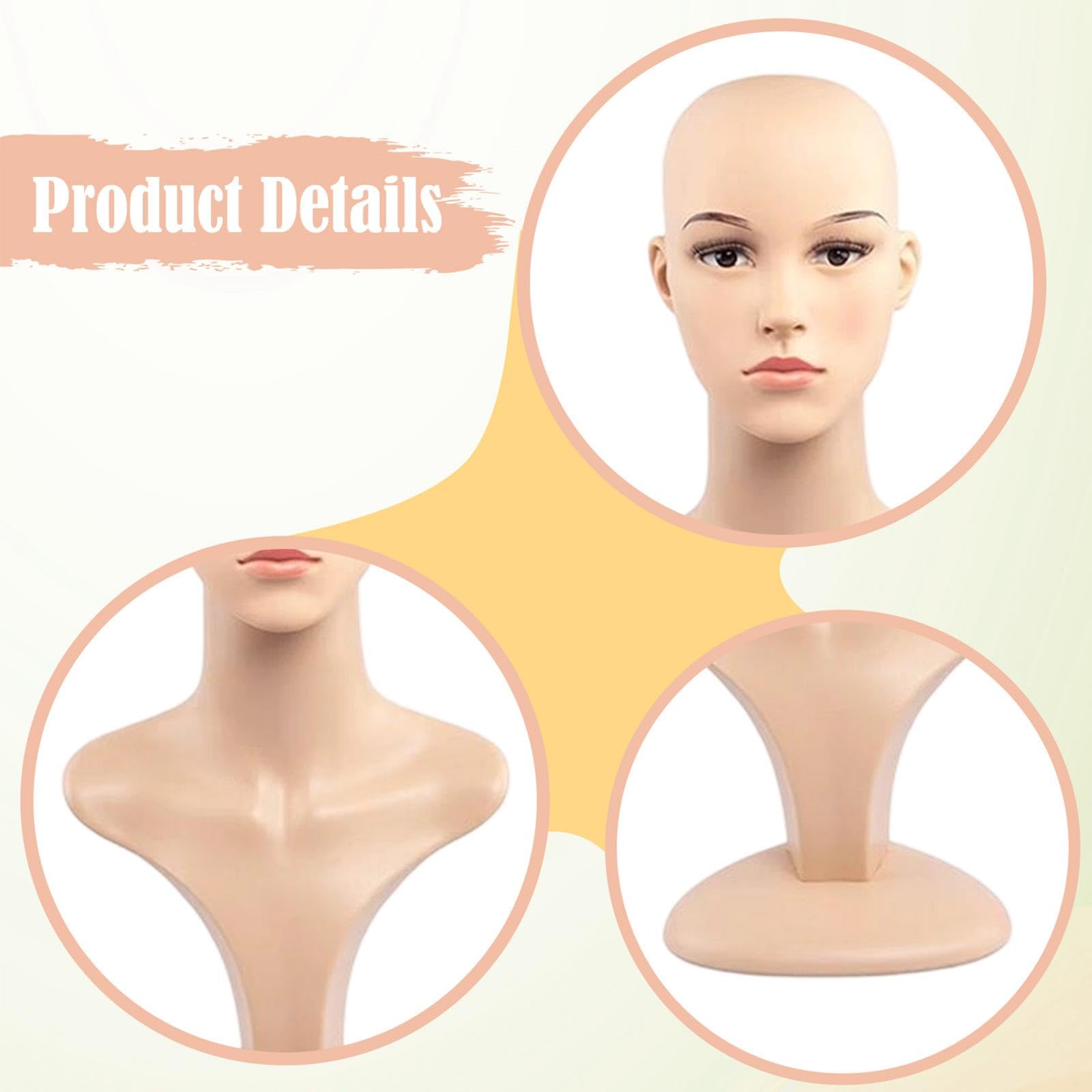 Milageto Busto di testa di manichino femminile realistico, con trucco per accessori di bellezza e berretto da casa, Style B