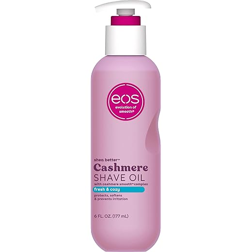 eos Cashmere Shave Oil – Fresh & Cozy, Moisturizing Shave Oil with Shea Butter & Glycerin, Helps Prevents Irritation & Razor Burn, Vegan, 6 fl oz