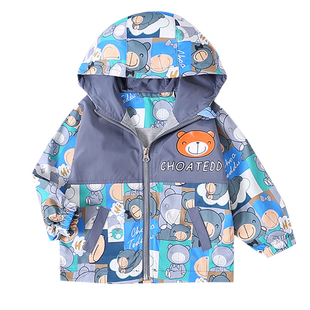 Hopscotch Boy's Cotton Blue Animal Print Full-Sleeve Standard Length Bomber Jacket