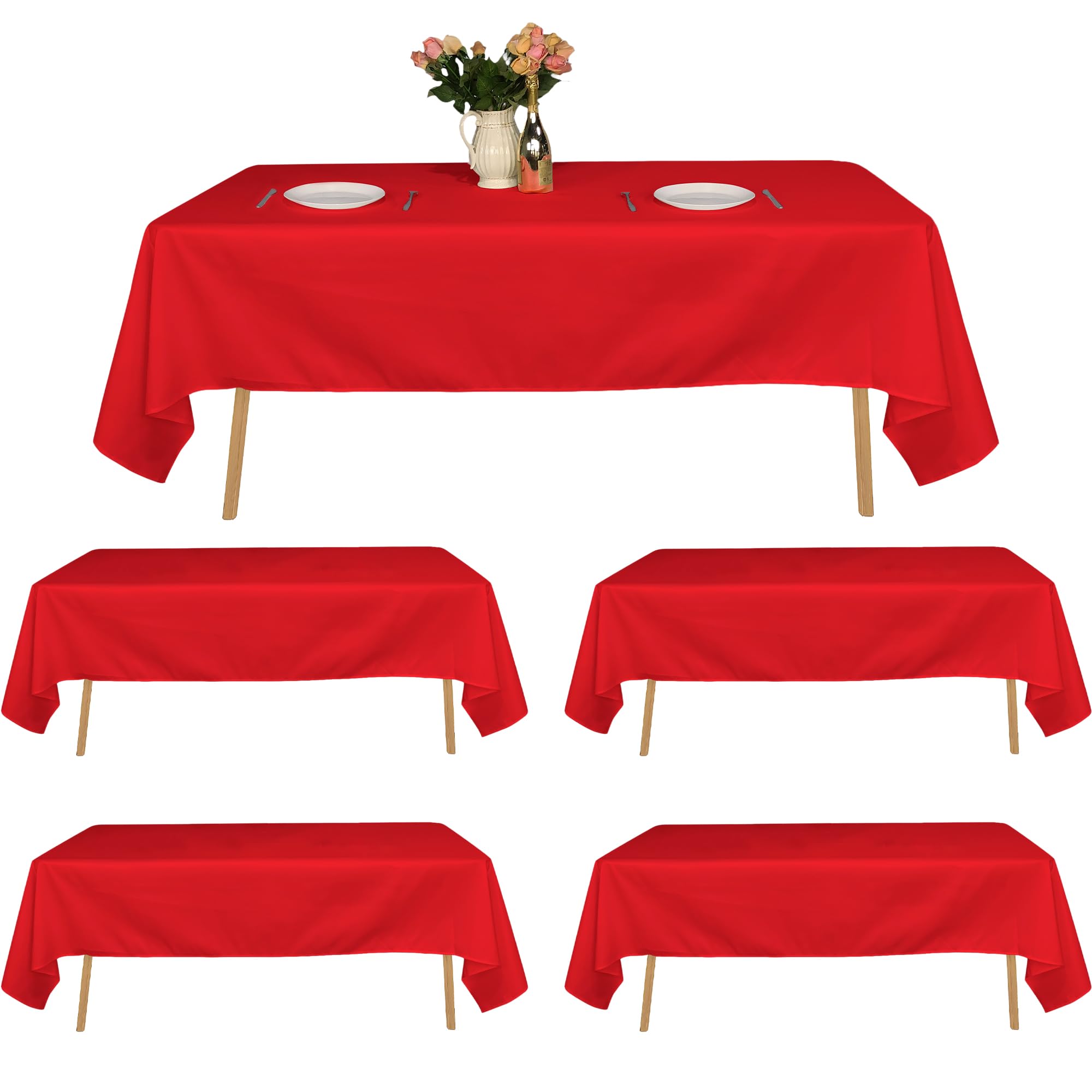 Trimming Shop Rectangle Tablecloth Polyester Table Cover For Christmas Decorations, Dining Party, Banquets, Wedding, Birthday Party Events, 70" x 108", Red, 5pcs โ image 1