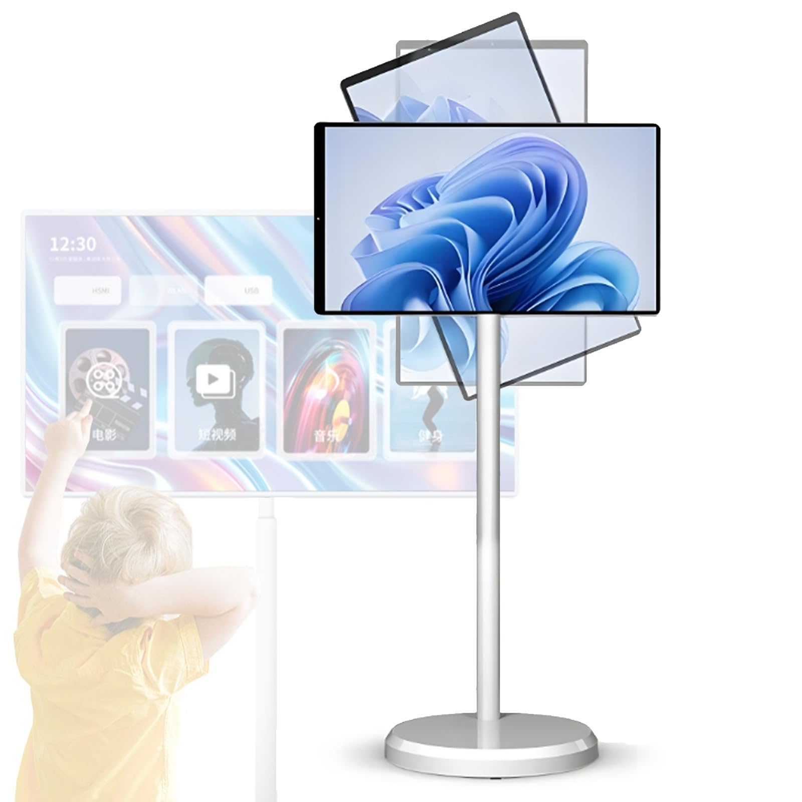 Televisor Inteligente portátil con Ruedas y Pantalla táctil | CPU de 8 núcleos | Batería integrada de 10 000 mAh | Cámara Web de 8 MP | Rotación Completa | Control Remoto 24inch-8+128G