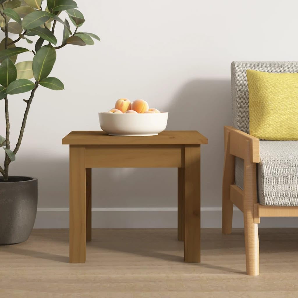 Mesa de centro marrón miel 35 x 35 x 30 cm madera maciza de pino para salón, sofá, mesa auxiliar con espacio de almacenamiento para salón, habitación de invitados, oficina y pasillo