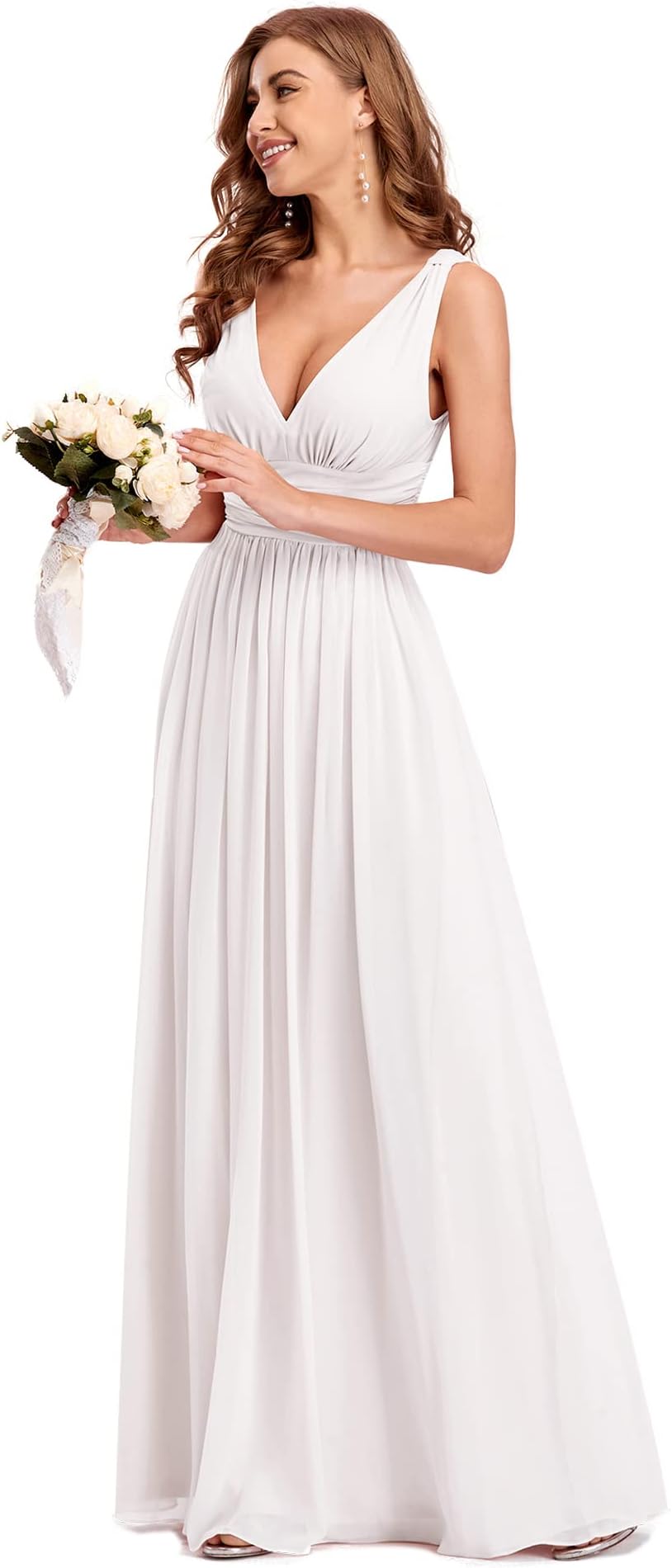 A line v neck chiffon wedding dress Clearance