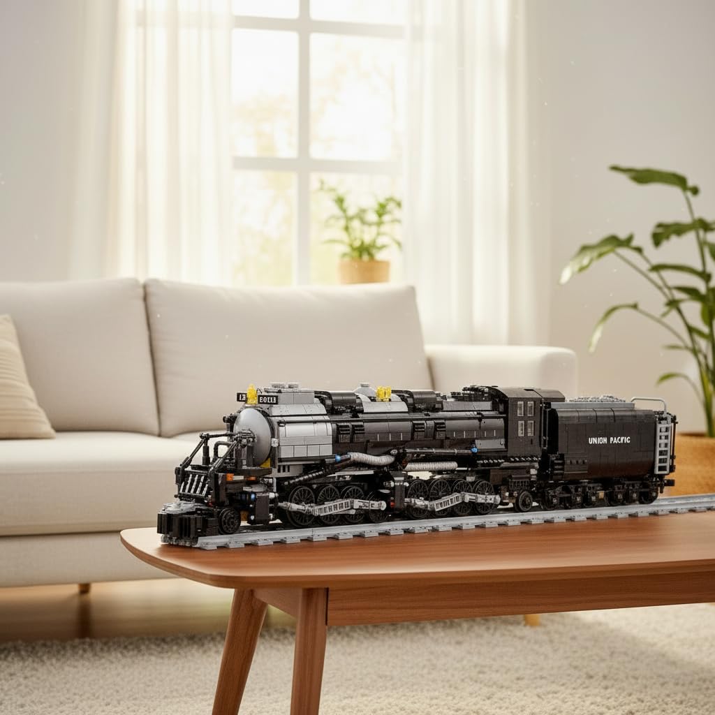 Technik Big Boy Zug Eisenbahn Bausteine,Modell, 1608 Klemmbausteine Dampflokomotive Modell Bauset,City Güterzug mit Schiene Bausatz Display Bausatz zum Verschenken, Kompatibel mit Großen Marken