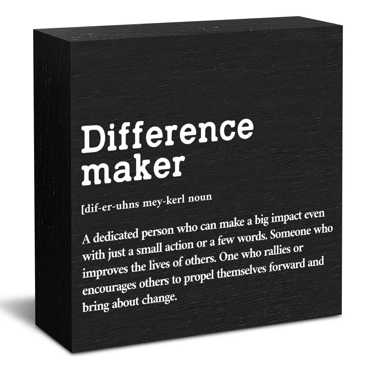 AOZHUO Difference Maker Definition Wooden Box Sign, Rustic Inspirational Home Office Decor, 5 x 5 Inches, Black, Square