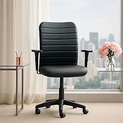 Cadeira Escritório Ergonômica Luxo NR17 Apoio Lombar Office Executiva Giratória C/Rodízios Regulável Preta Confortável Costura Esteirinha Ajuste De Altura