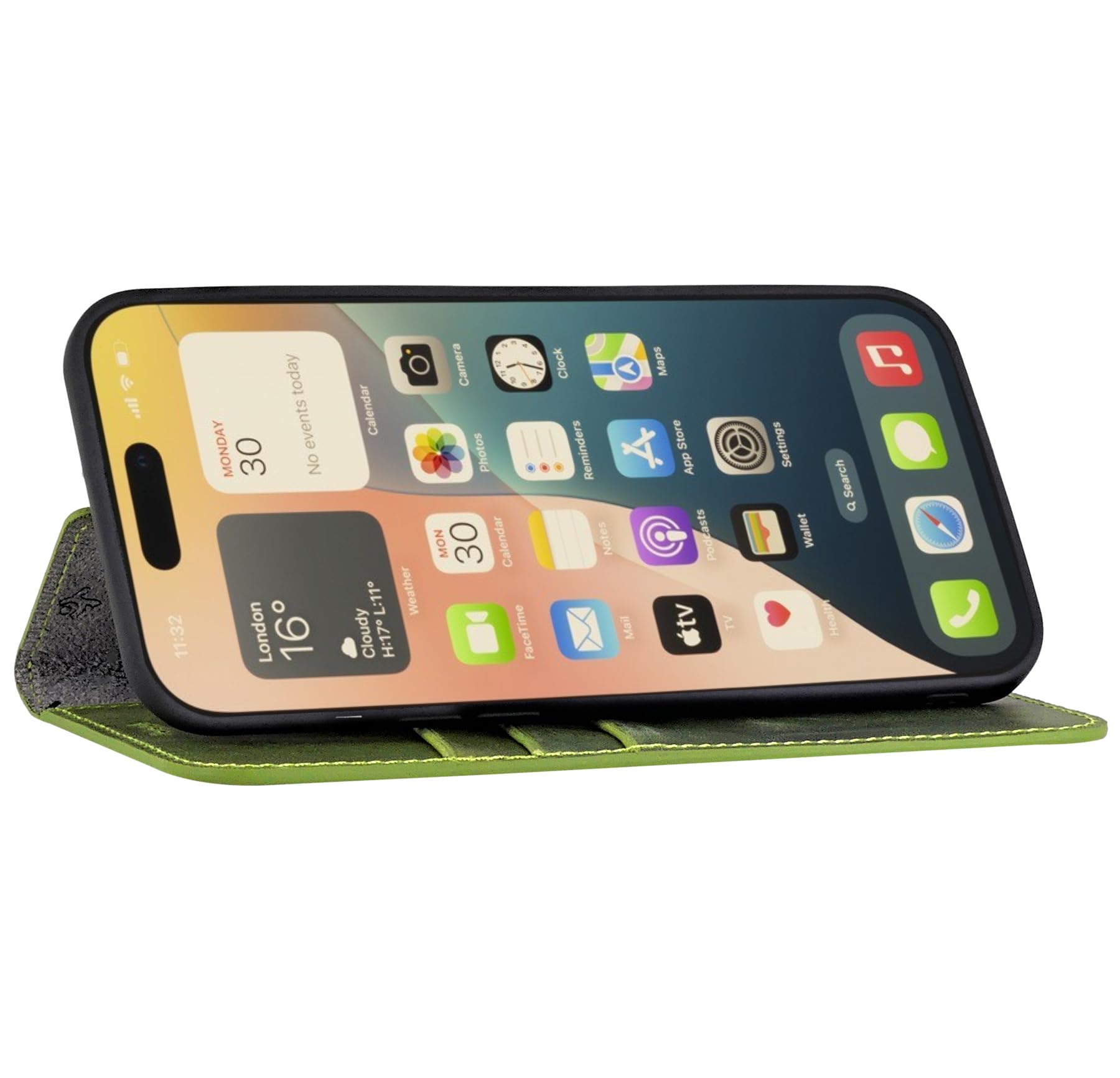 Suncase Oryginalne etui w stylu książki kompatybilne z iPhone 18 Pro Max, etui z prawdziwej skóry, etui na telefon komórkowy, portfel z 3 przegródkami na karty, kolor antyczny, zielony kiwi