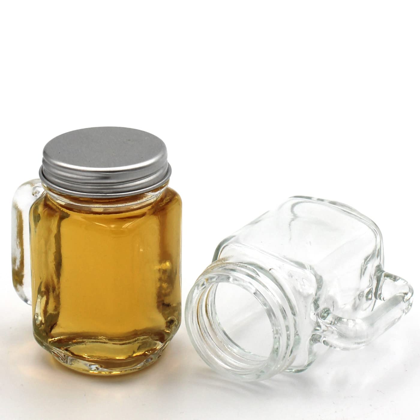 gouveo Set di 24 Mini bicchieri 30 ml con manico e tappo a vite (0,03 l) argentato – Bicchiere da shot, da liquore, di degustazione per buffet, bar di casa, catering (TGH030S)