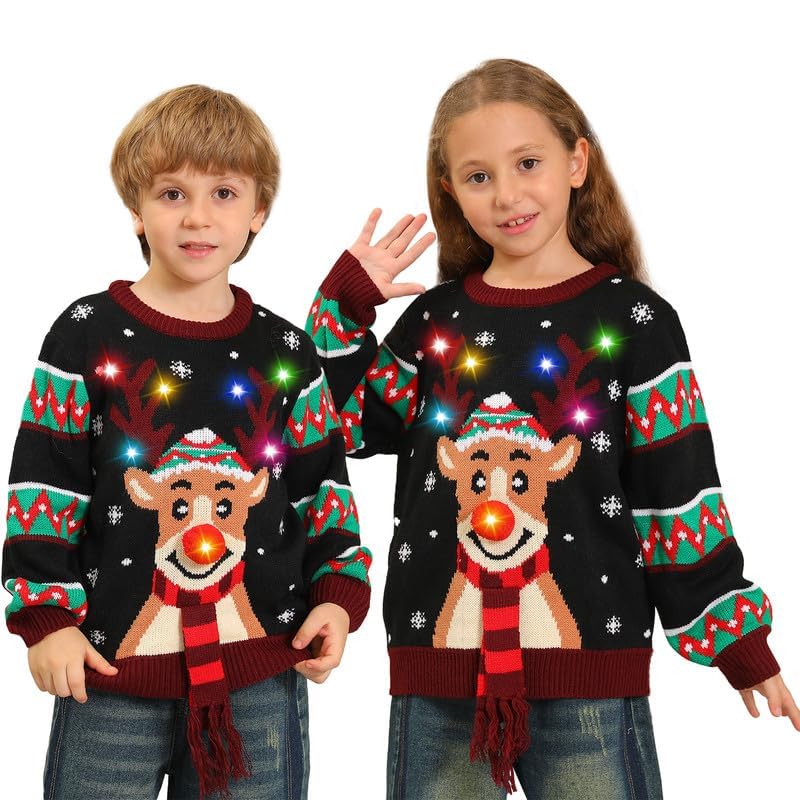 Kouric Hässliche Weihnachtspullover Kinder mit LED, Ugly Christmas...