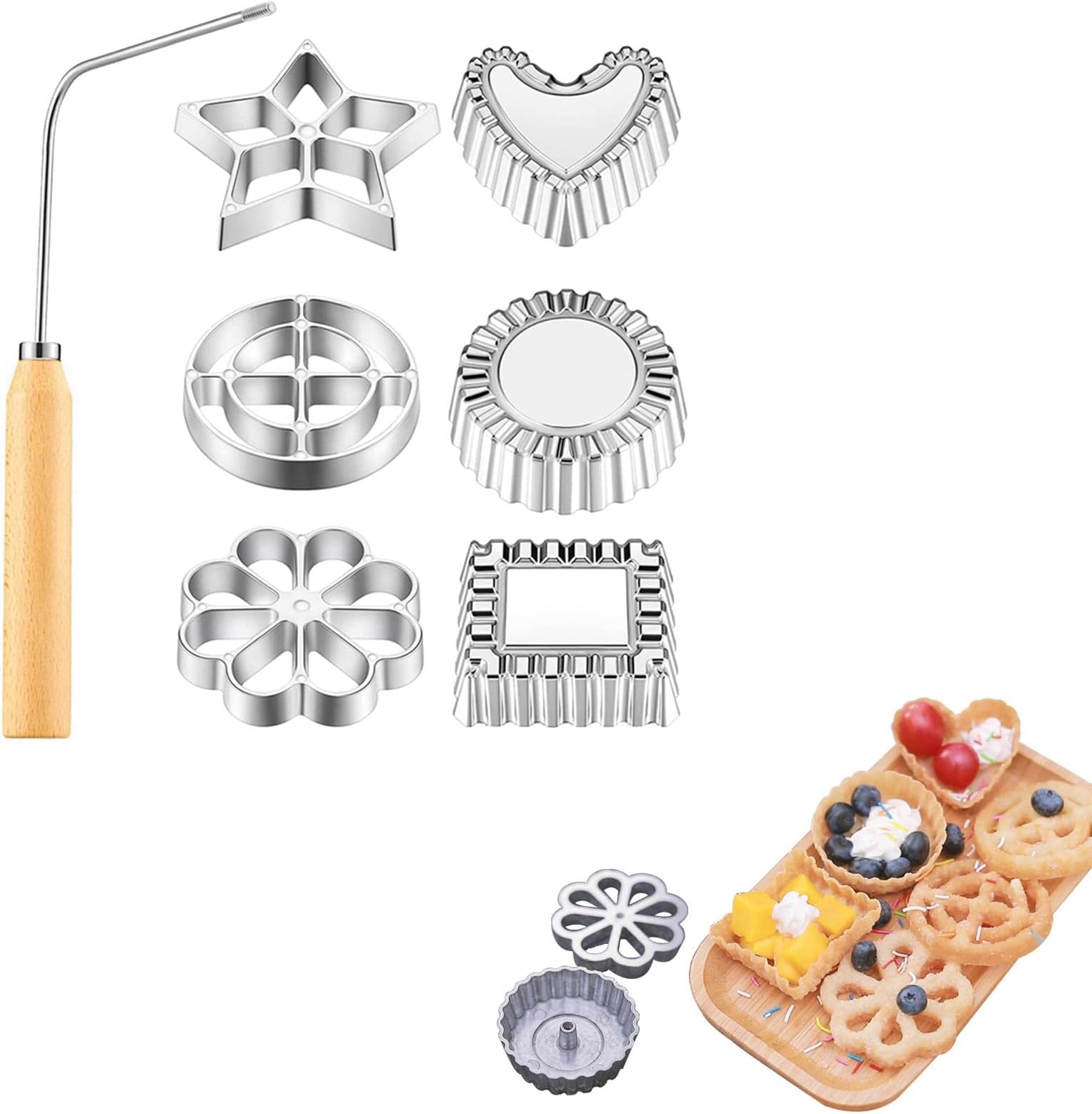 3 Pcs Rosette Iron Waffle Molds - Traditional Rossette Molds,Rosette Iron Set, Aluminum Rosette Maker, Heart Star Circle Square Cookies Mold for Interchangeable Head, Kitchen Baking Cooking