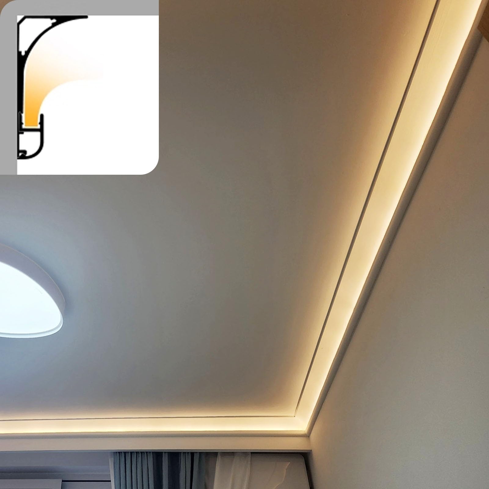 Nowoczesna listwa oświetleniowa LED z dyfuzorem do formowania koronowego, ścienny system kanałów LED 1,2-30,5 m, biała podkładka ścienna i oświetlenie listwy przypodłogowej (4,5 m / 14.7ft)
