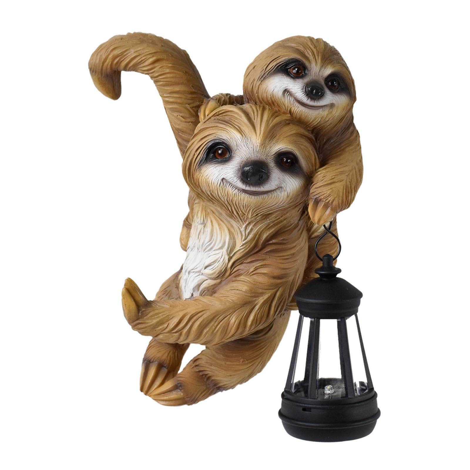 Qianly Estatua de Perezoso para Jardín con Luz Solar, Regalo Decorativo único, Artesanía para Exteriores, Valla