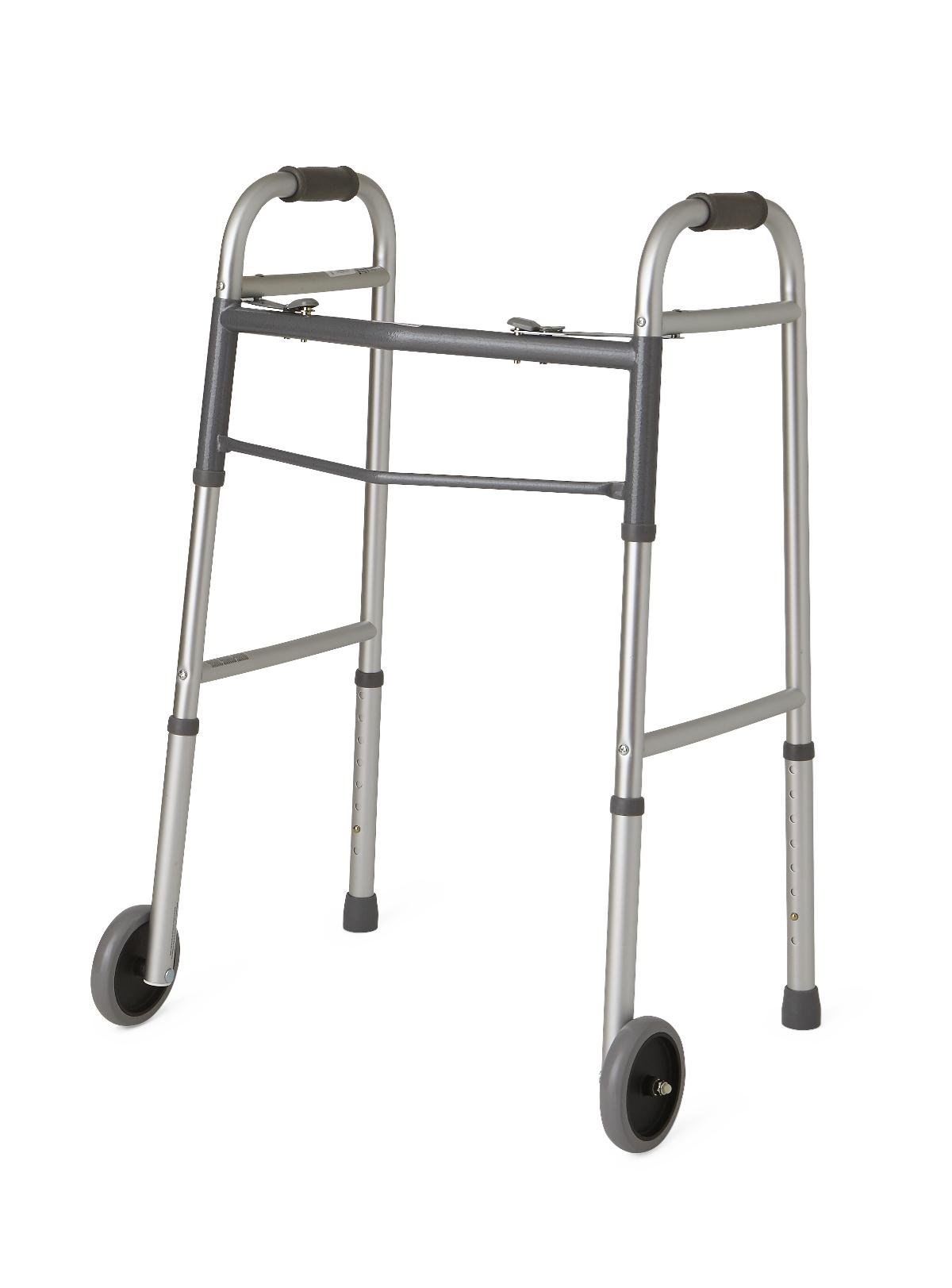 medline easy care two-button folding walkers with 5" wheels, g30757w, 1 pound