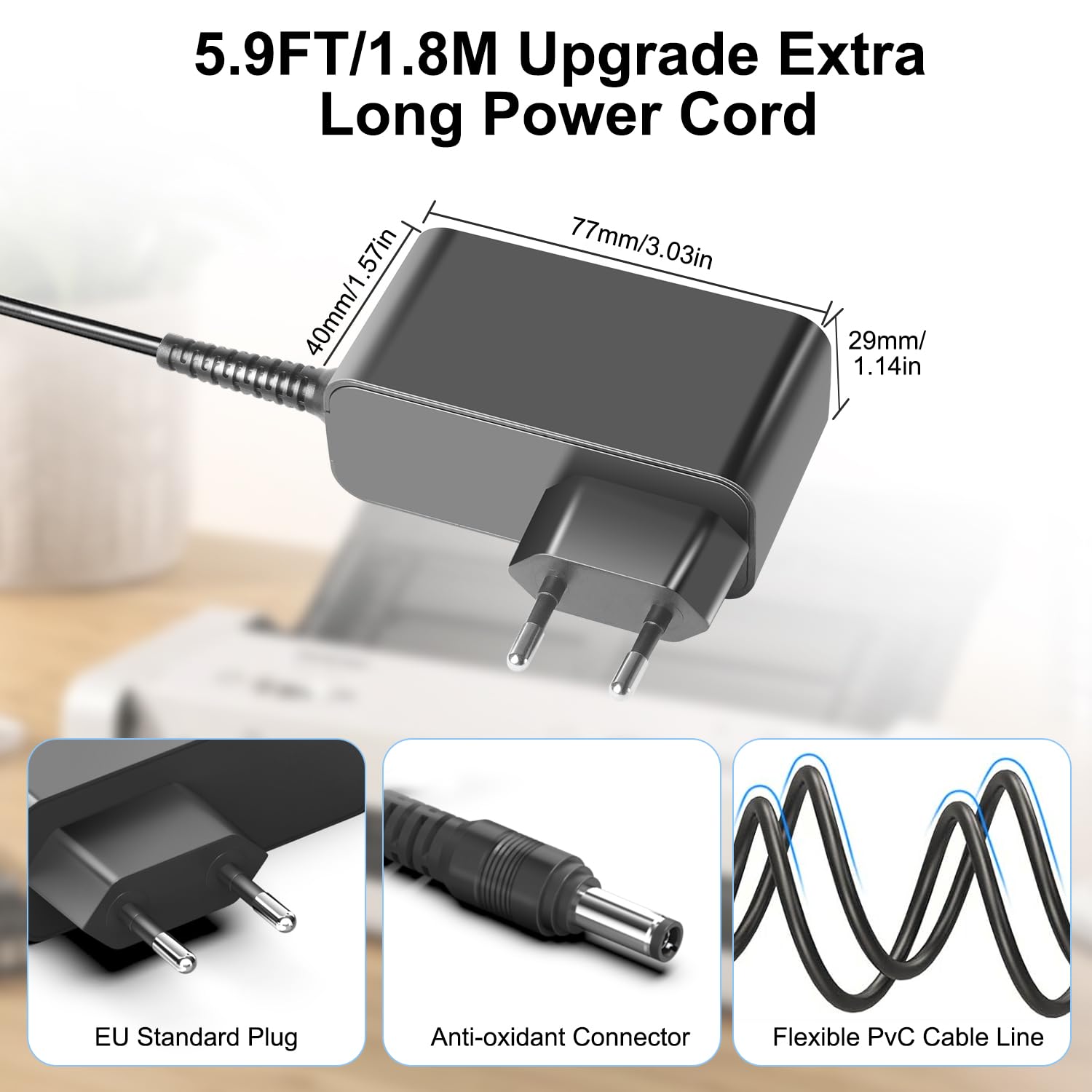 KFD Adaptateur secteur chargeur pour Brother ADS-1800W ADS-1300 ADS-1190 ADS-1200 ADS-1250W ADS-1700W ADS-1300 ADS-1350W scanner de documents Epson Workforce ES-200 ES-300W ES-300WR A491H 11B24 1201