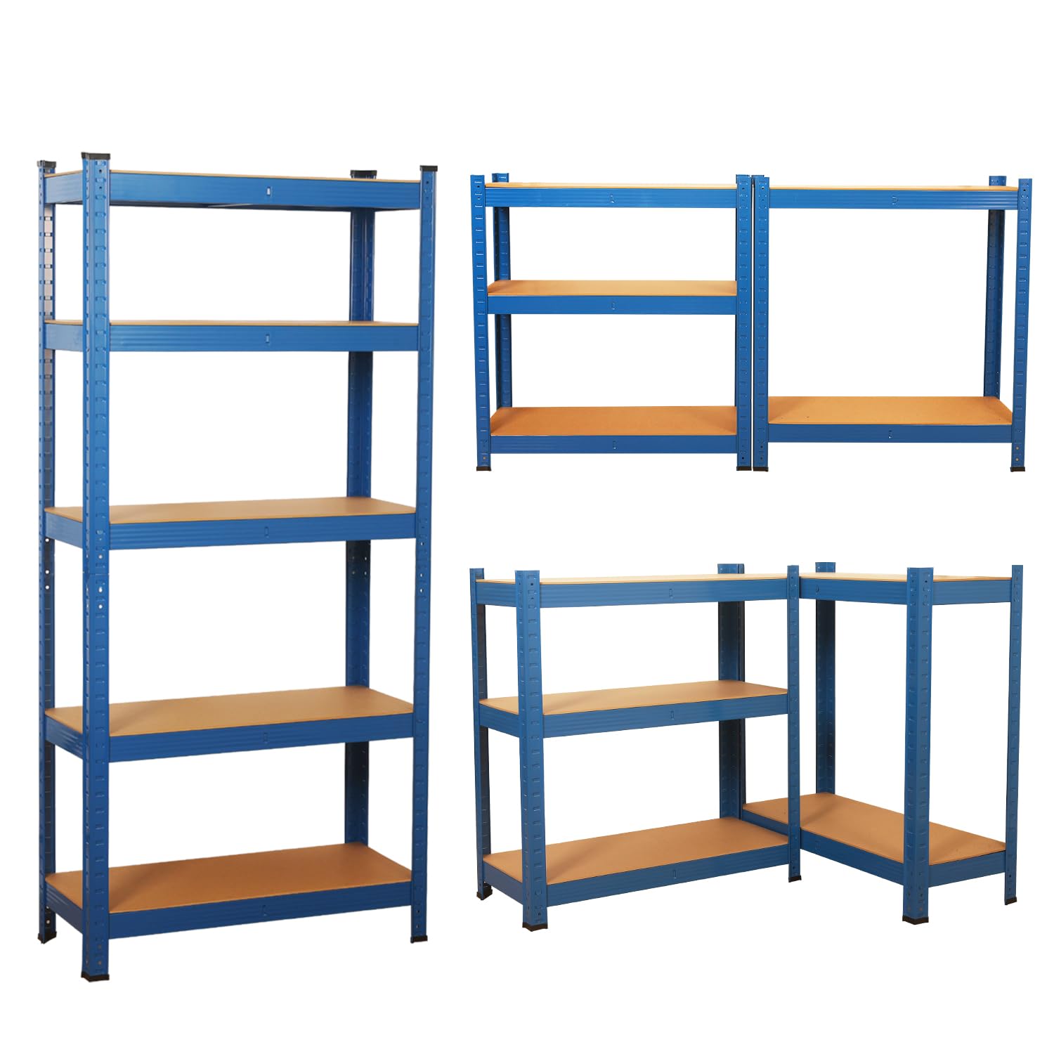 shine planet 5 Tier Garage Shelves Metal Storage Shelving Heavy Duty Shed Storage Racking Unit Adjustable Boltless for Warehouse Workshop Office (Blue, 90x40x180cm)