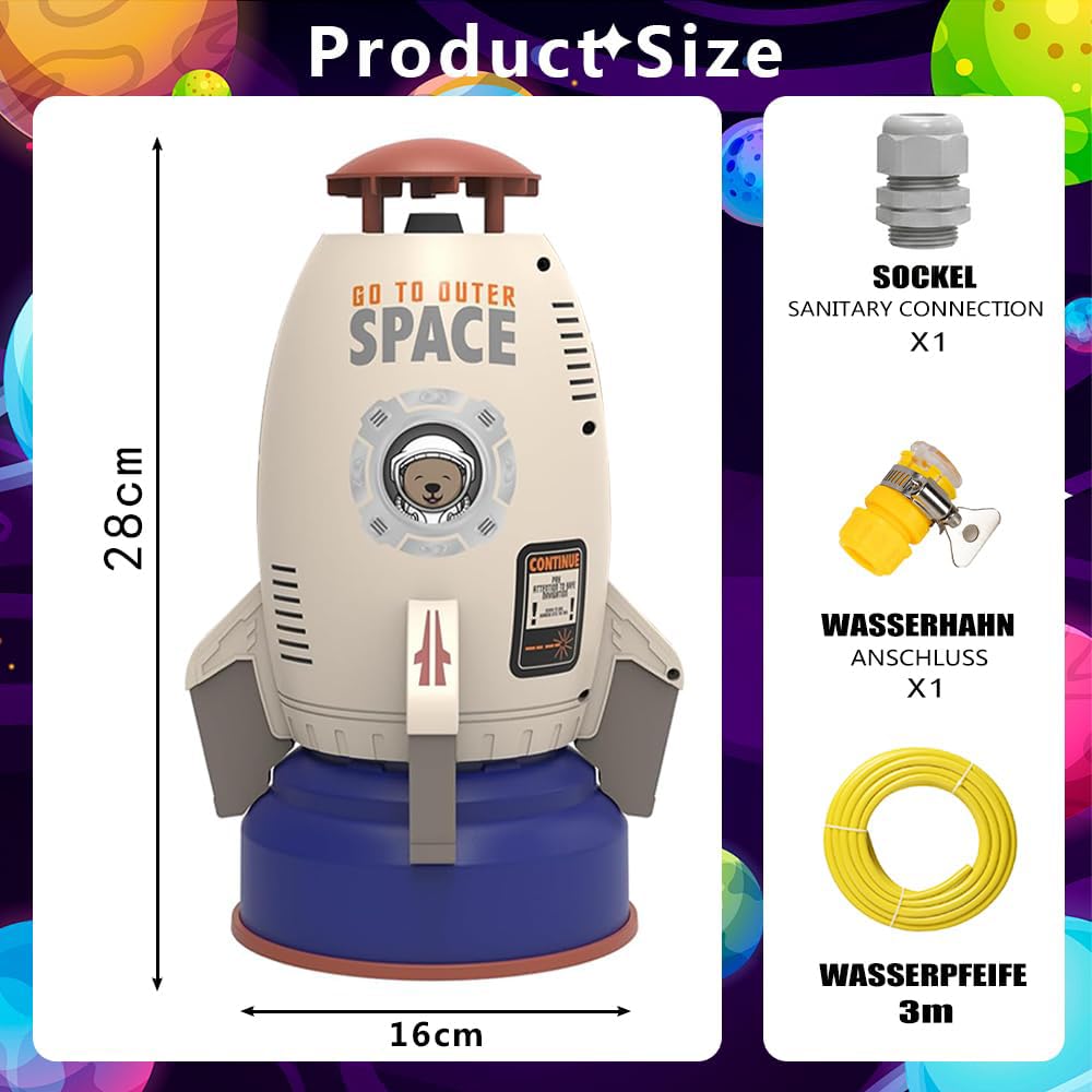 Rocket Wassersprinkler Kinder Outdoor,Water Rocket Sprinkler,Garten Wasserstrahl Rakete,3 Meter Schlauch,Outdoor Wasserspielzeug Sprinkler für Kinder Raketenform,Rasen,Garten,Pool-Party