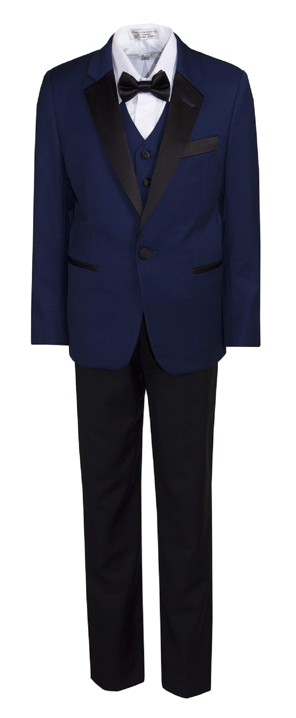 Tuxgear Boys Slim Fit Suit 1 Button Indigo Blue with Black Lapel and Black Pants