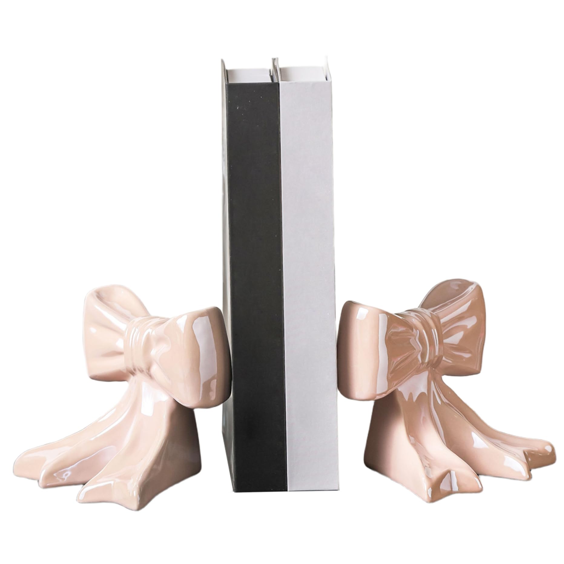 Ceramic Bookends, Bow Cute Book Ends, Non Slip Cute Bookends for Home Decor Bookshelf Office Desk Decoration Book Ends for Shelves, End, Decorative