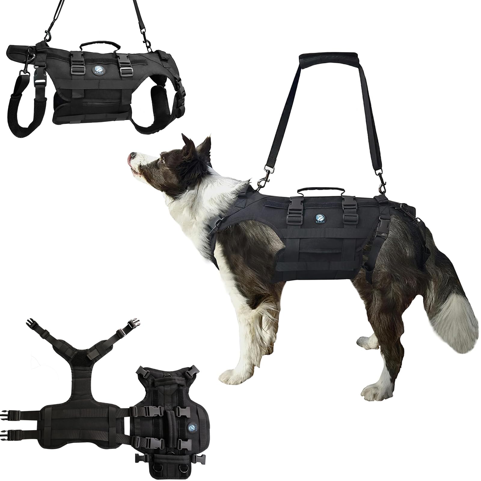 Arnés Táctico Integral para Perro Negro,L | Cobertura corporal total reforzada,resistente,para perros de trabajo,ideal outdoor,rescate, adiestramiento,senderismo