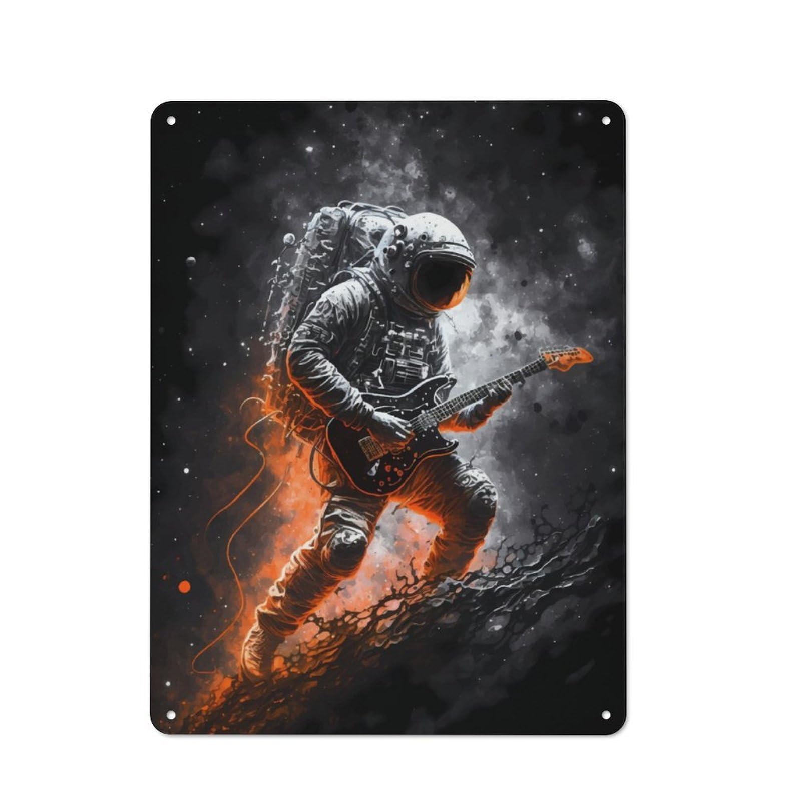 Junmoney Guitar In Space Vintage Vintage Metal Sign 40X30cm Featuring Restaurant Wall Art For Takeaway, Bar, Kitchen Or Counter Area