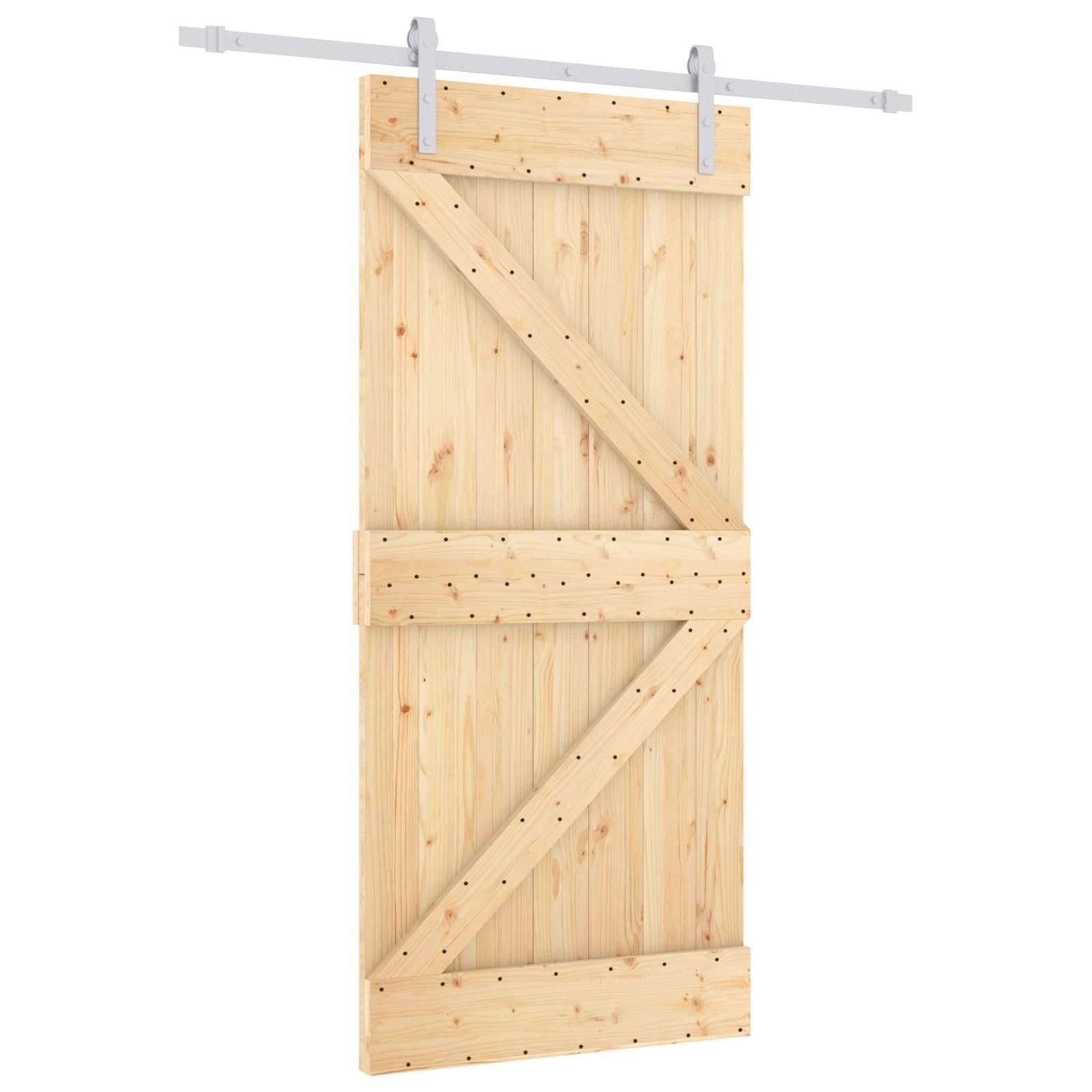 Porte coulissante 90 x 210 cm en bois massif de pin avec rail en acier