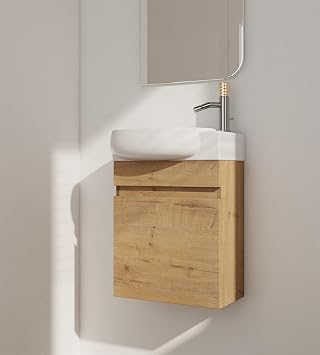 Henf 17 Wall Mounted Bathroom Vanity Sink Combo for Small Space, Modern Bathroom Vanity Set with Ceramic Sink Top, Hanging Garage Vanities Compact Floating Small Cabinet for Bath Room