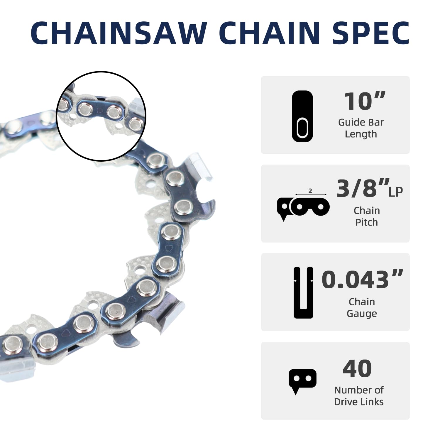 Catena per motosega da 25,4 cm, per artigiani, Husqvarna, Echo, Makita, Ryobi, confezione da 6 pezzi, barra da 25,4 cm, 3/8" LP .109,2 cm, 40 maglie di trasmissione per motosega, basso contraccolpo in
