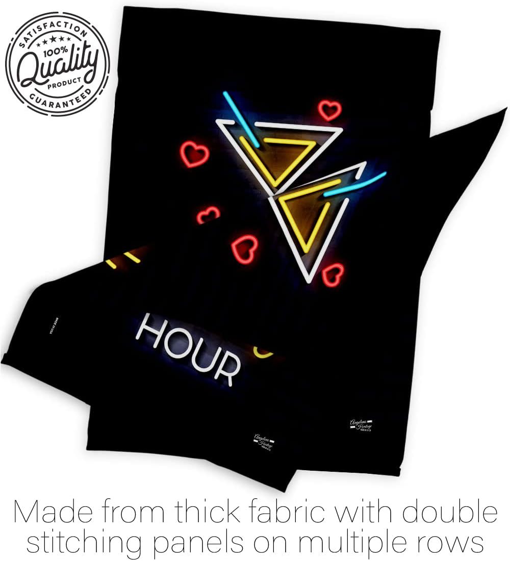 Neon Happy Hour Garden Flag Set with Stand Beverages Party Drinks Celebrate Fun Summer Beach Tropical House Decoration Banner Small Yard Gift Double-Sided, Made in USA