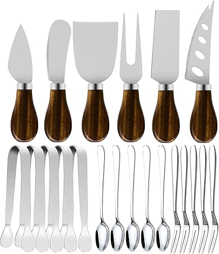 Clarmonde Juego de cuchillos esparcidores de mantequilla de queso, accesorios de tablero de charcutería, utensilios de acero inoxidable con mango de