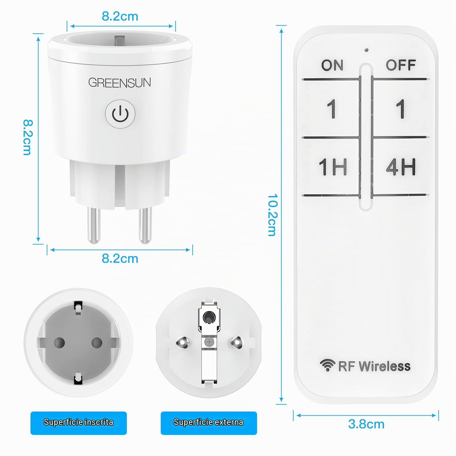 Enchufe con Mando a Distancia - GreenSun Enchufe Inteligente con Mando Interruptor Inalambrico Temporización 16A 3600W