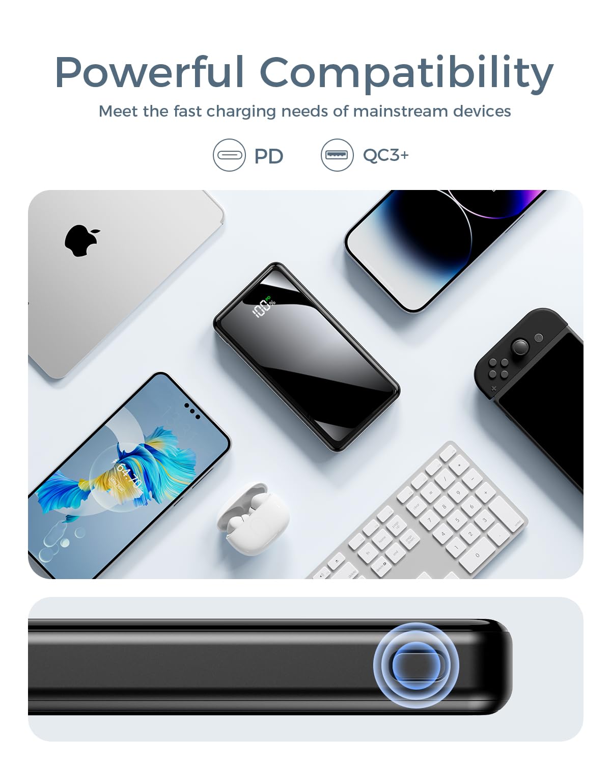 Power Bank, Caricatore Portatile Powerbank 10000 mAh, Ingresso e Uscita USB-C, Ricarica Rapida con Torcia, PD 3.0 QC 4.0, Batteria Cellulare Compatibile con iPhone 16 15 14 13 12 e Galaxy, Xiaomi