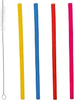 LYOR - Conjunto 4 Canudos de Silicone Coloridos Reutilizáveis com Escova para Limpeza 22cm