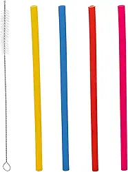 LYOR - Conjunto 4 Canudos de Silicone Coloridos Reutilizáveis com Escova para Limpeza 22cm