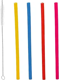 LYOR - Conjunto 4 Canudos de Silicone Coloridos Reutilizáveis com Escova para Limpeza 22cm
